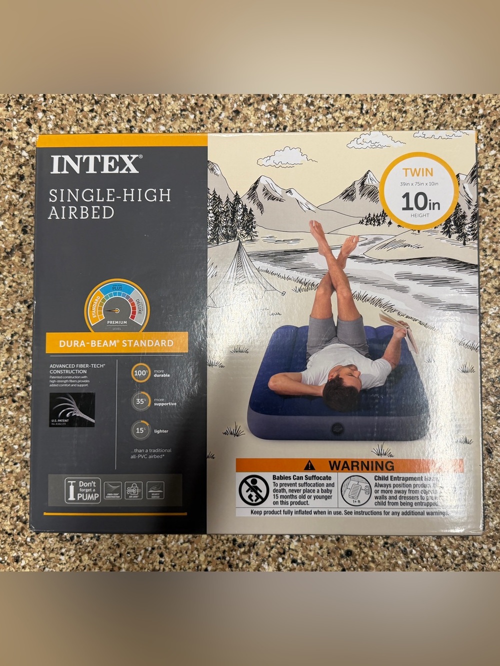 Twin Single-High 10in Blue Airbed - Dura-Beam Standard. Brand new in box.